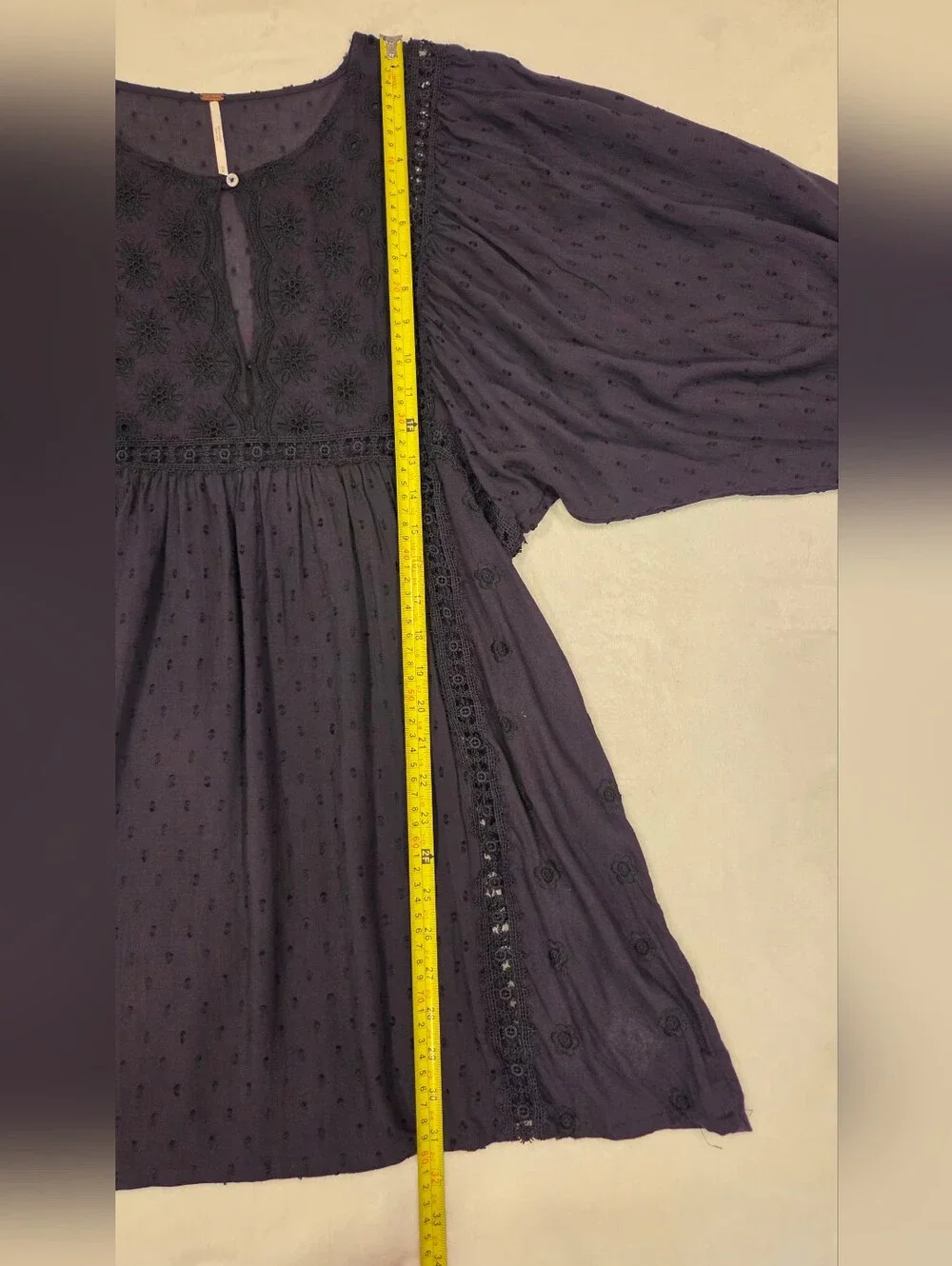 Free People Embroidered Deep Plum Swiss Dot Mini Dress,Size M.